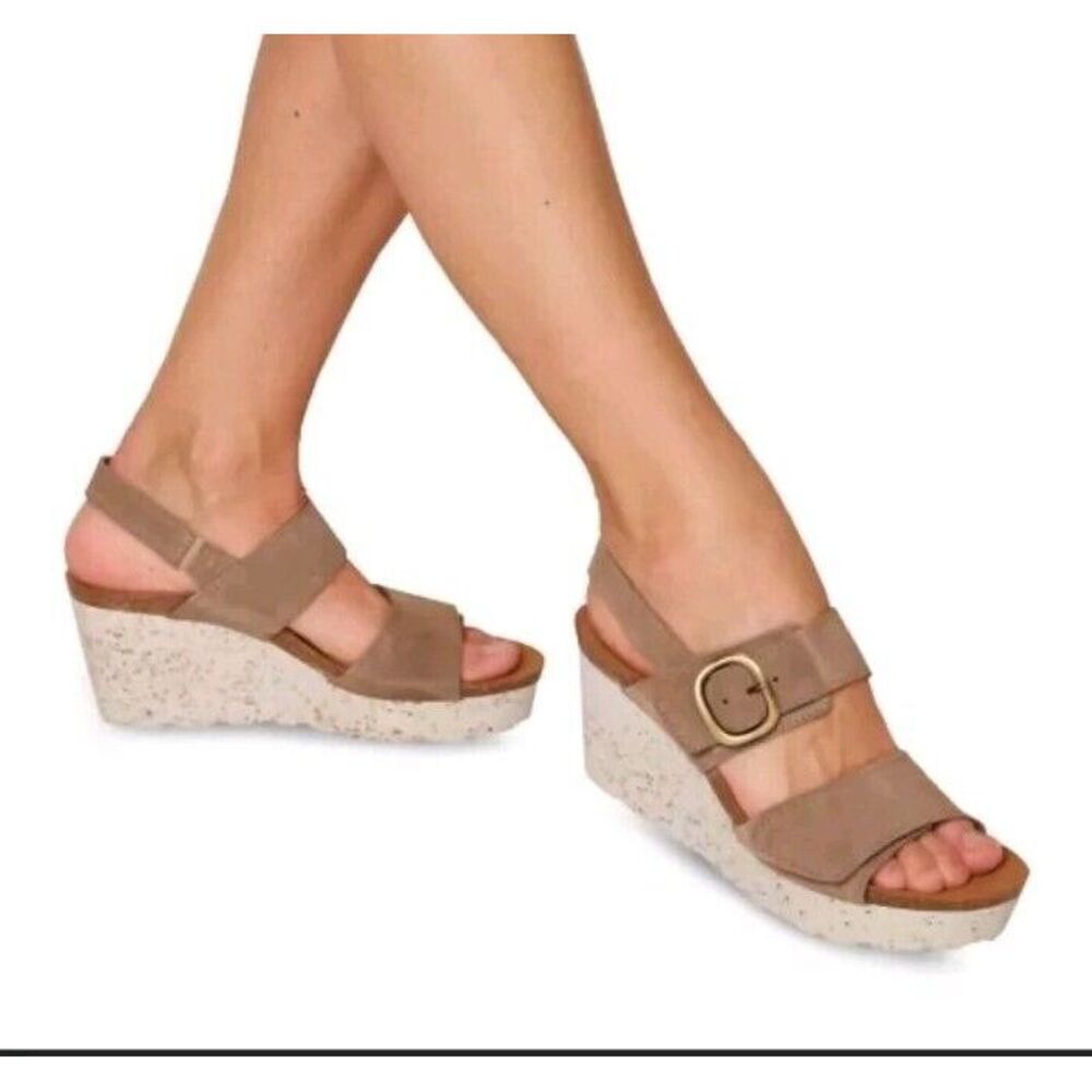 Otbt Platform Sandals Beige Suede Peasant Wedge Shoe Sandal Women Sz 6 Greige - Picture 14 of 14